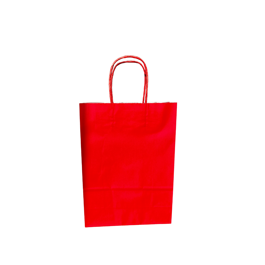100 Bolsas Kraft Mediana FUCSIA, ROJA O AZUL 22x10x30