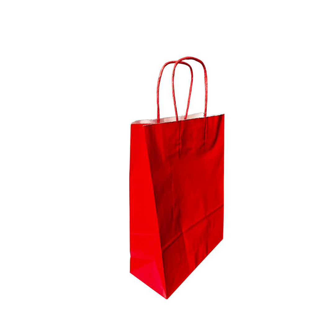 100 Bolsas Kraft Mediana FUCSIA, ROJA O AZUL 22x10x30
